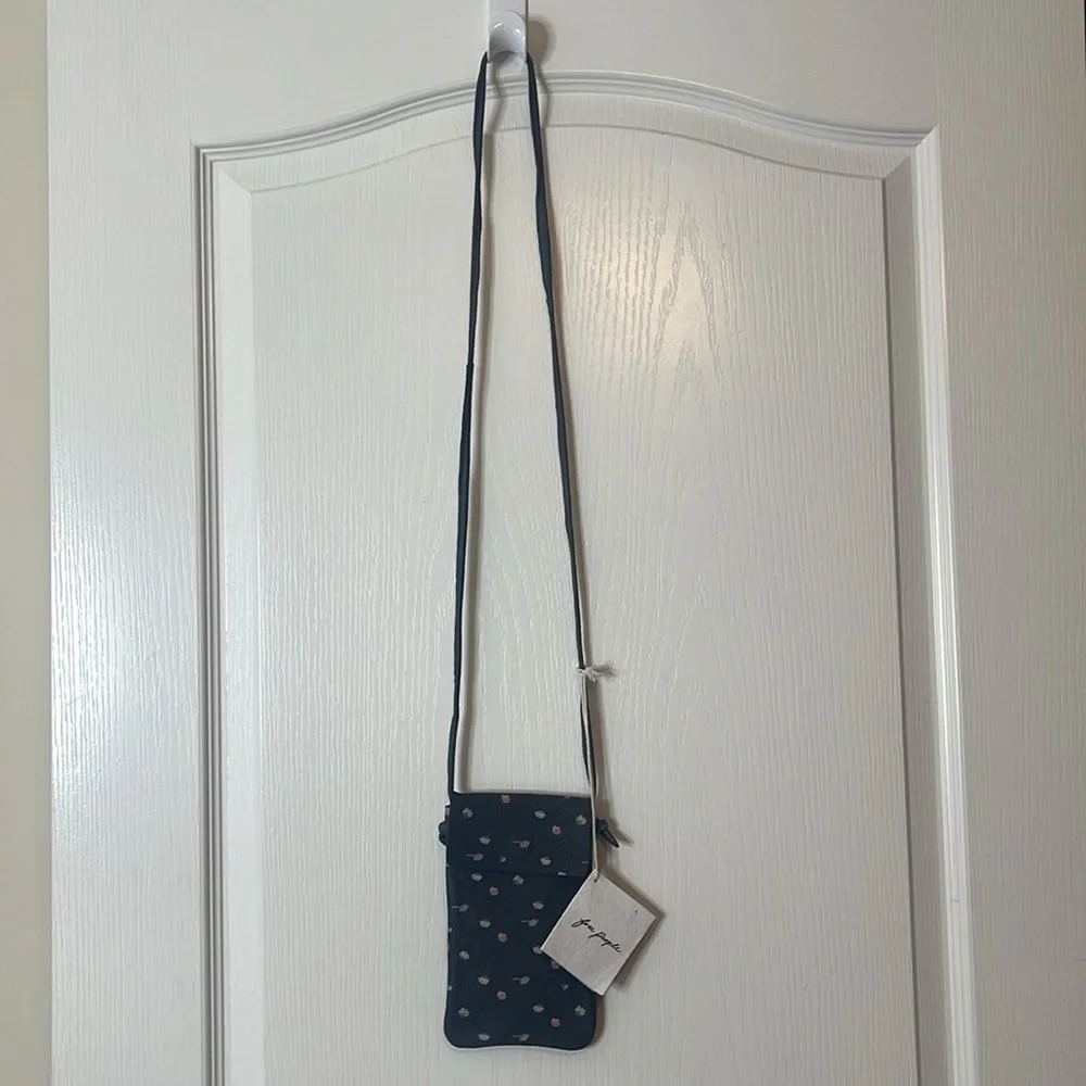 Free People Let’s Dance Phone Crossbody Bag Gray Leather Floral